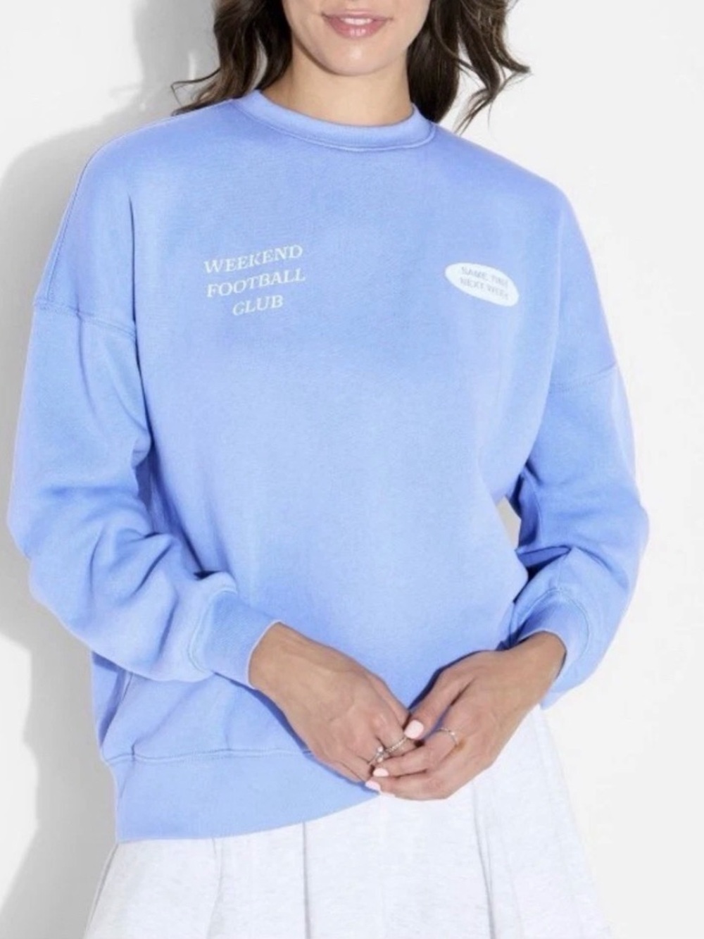 Women’s Oversized Pullover Weekend Football Club Sz M Blue Mom Soccer